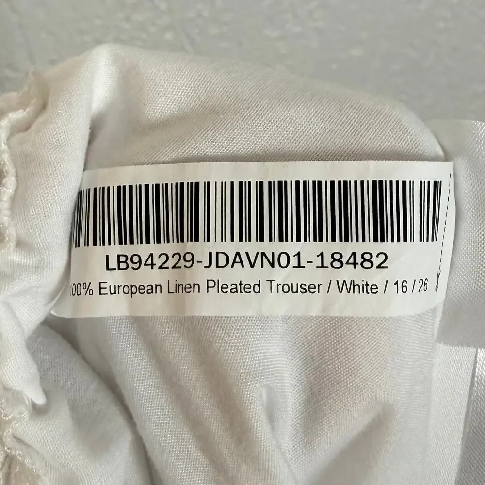 Quince 100% European Linen Pleated Trouser White Size 16